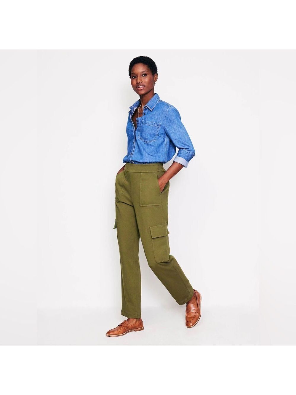 Boden Green Ponte Twill Tapered Trousers Women’s 10 Patch Pocket High Rise